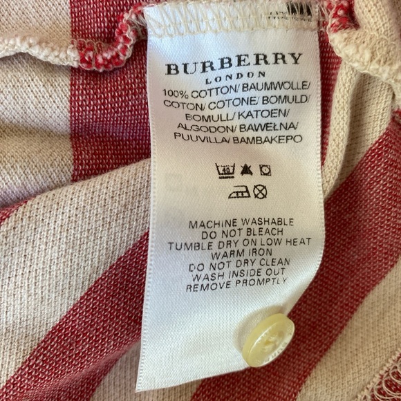Authentic Burberry Men’s Red and White Striped Polo - Picture 5 of 5